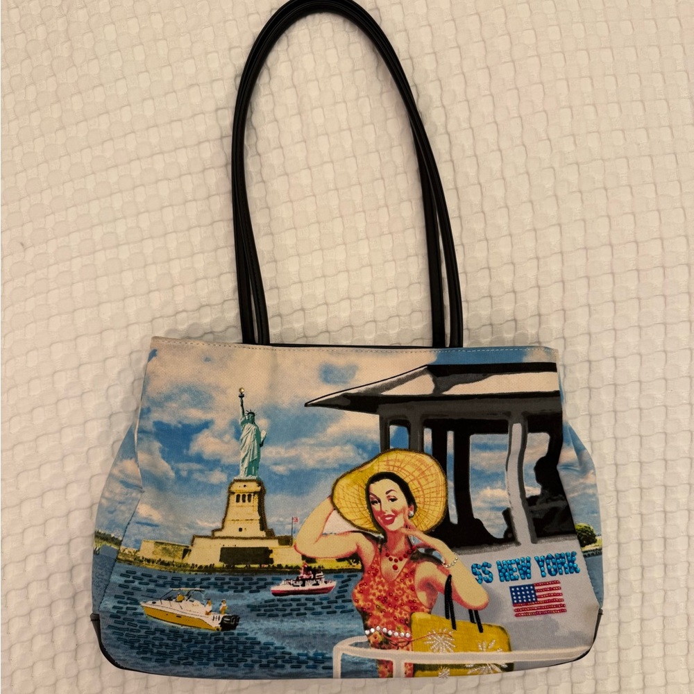 Vintage Colorful Beaded New York Print Women's Shoulder Bag